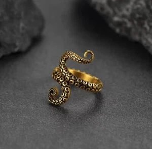 Octopus Ring Open Size 7 Boho Museum Artisan Gold Textured To Wear VTG Art - Picture 1 of 9