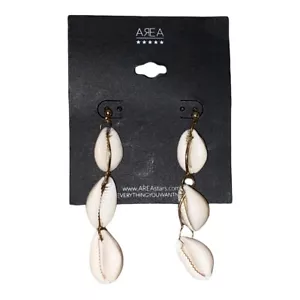 Area Stars Gold Tone Shell Dangle Drop Earrings New - Picture 1 of 2