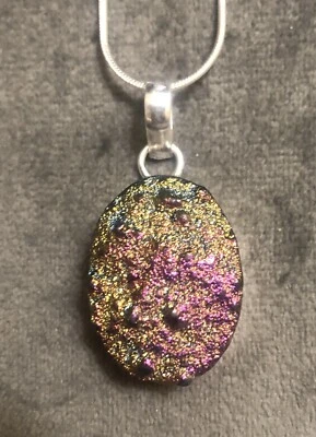 Titanium Druzy Gemstone Pendant On Silver Snake Chain Necklace  - Image 1 of 4