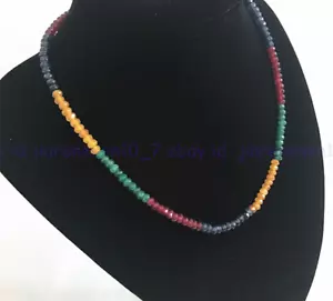 Natural 2x4mm Multicolor Abacus Gemstone Bead Necklace Silver Clasp 18in Z2143 - Picture 1 of 12