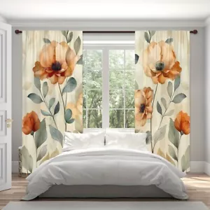 2pcs Countryside Watercolor Flowers Window Curtains for Bedroom Living Room - Picture 1 of 12