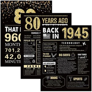 80° Compleanno Regali Uomo 1945 Decorazioni Back in 1945 Poster Set 3pz - Foto 1 di 7