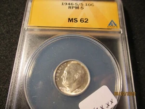 1946-S ROOSEVELT DIME S/S RPM-5 ANACS MS 62   634 - Picture 1 of 3
