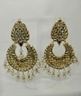 Indian Pakistani Gold Thappa Kundan  large Chand Baali Earrings 