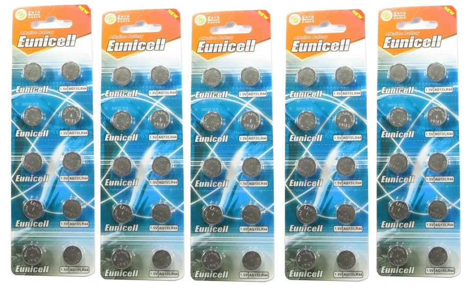 EUNICELL LOT DE 50 PILES LR44 AG13 A76 ALCALINES 1.5V