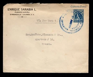 SOBRE DE ESTACIONERÍA COLOMBIA 1924 10c, CD AGENCIA AZUL A ALEMANIA - Imagen 1 de 2