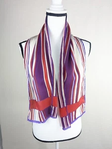 Oscar de la Renta Rectangle SCARF 66x9 Striped Red Purple White Raw Edge  - Picture 1 of 7