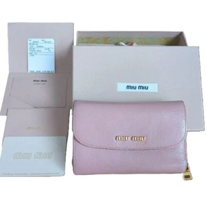 MIU MIU MADRAS ROSA Tri-fold Wallet Pink with Box Shipped from Japan - Picture 1 of 11