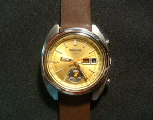 SEIKO 6139-6012 Chronograph Automatic Watch Vintage Men's 17 Jewels Yellow Dial - Picture 1 of 10