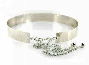 45mm Wide Silver Plate Women High Waist Vogue Mirror Belt Metallic Chain Belts - Picture 1 of 4