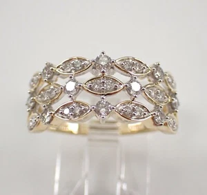 Fede Nuziale Oro Giallo Multi Fila Diamanti Ampia Fascia Anniversario Gioielli Sposa - Foto 1 di 7