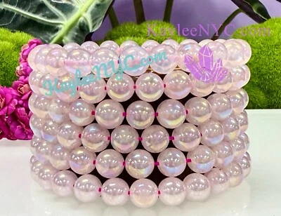 "Pulsera elástica curativa cristal 8 mm 7,5"" de cuarzo rosa aura al por mayor 6 piezas" Foto 1 de 4