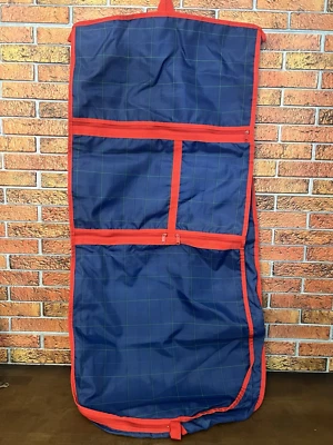 Bolsa de ropa vintage de nailon azul y rojo con 3 compartimentos con cremallera y correa de transporte Foto 1 de 4