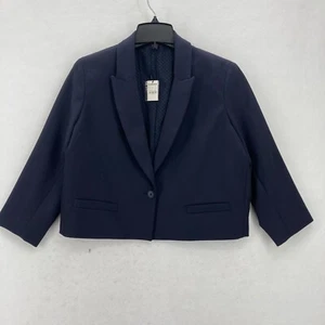 Express Navy Blue Cropped Blazer Jacket Women's Large Business Casual Minimalist - Picture 1 of 22