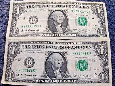 LOT OF TWO ONE DOLLAR NOTES WITH CRAZY SERIAL NUMBERS! **FREE SHIPPING** - Image 1 of 4