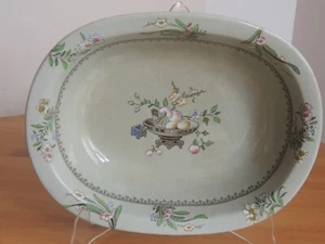 Antigua cesta de frutas Mintons 1878 pintada de transferencia ovalada de 9 1/2" tazón para servir - Imagen 1 de 8
