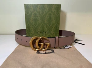 GG Marmont Dusty PinkGUCCl Leather Belt Gold Brass Buckle 85cm Authentic - Picture 1 of 6