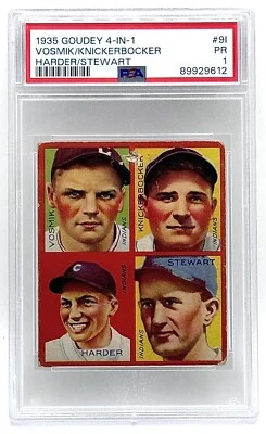1935 Goudey 4-in-1 #9I Joe Vosmik, Mel Harder, Bill Knickerbocker RC PSA 1 PR - Image 1 of 2