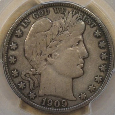 Полдоллара Барбера 1909 50c сертифицированные PCGS VF25 - Изображение 1 из 4