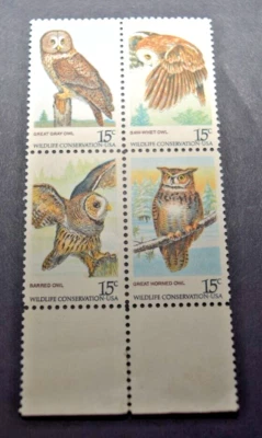 1978 US Stamp Scott #1760-1763 - 15 Cent Block 4 - Owls - MNH/OG/VF - Image 1 of 2