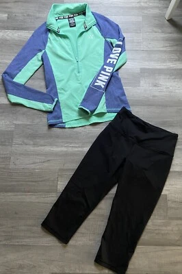 Victoria Secret Rosa Conjunto Sudadera Y Capri Foto 1 de 4