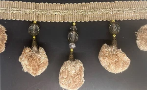 5" Beige Borla Flecos Pom Pom Chenilla Cuentas Flecos Recorte 5 Yardas - Imagen 1 de 1