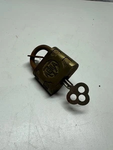 AETNA Vintage Antique Brass Padlock With 1 Key  2.25” - Picture 1 of 4