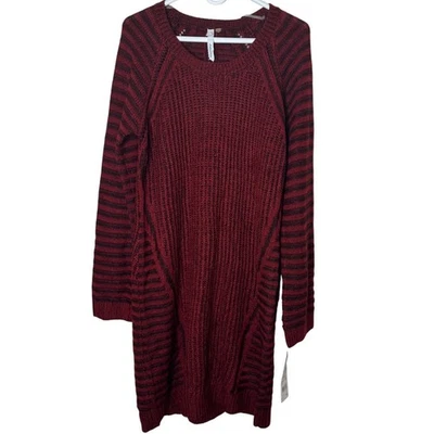 Vestido suéter listrado preto vermelho coleção NY tamanho G malha manga longa novo com etiquetas - Imagem 1 de 4