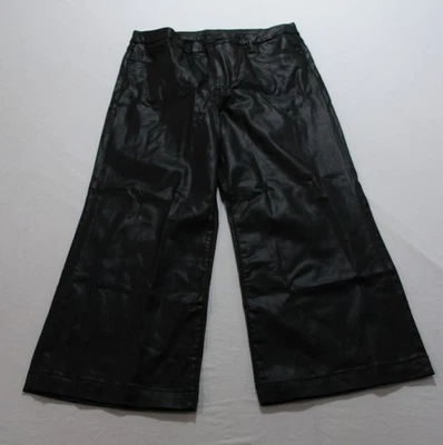 Kut from the Kloth Women's Petite Coated Meg Wide Leg Pants LB3 Black Size 14 - Image 1 of 4