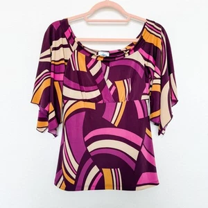 Y2K Improv Womens Babydoll Top Size M Purple Geometric Retro Mod Boho Indie - Picture 1 of 6