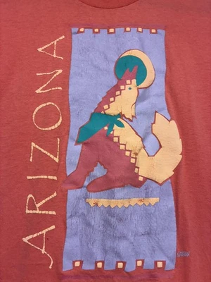 Camisa DE COLECCIÓN Arizona Para Hombres Mediana Roja Suroeste Coyote Gráfico Stedman Años 90 Foto 1 de 4