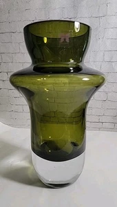 Marquis by Waterford Rumba 10" Crystal Sage Green Vase Heavy Mid-Century Modern  - Picture 1 of 8