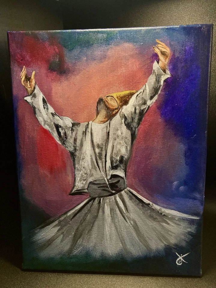Hand-Painted Whirling Dervish Sufi Art–Acrylic on Canvas | Islamic Spiritual Art - Image 1 of 1