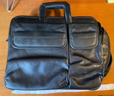 "Bolso de hombro de cuero genuino original Dell para computadora portátil estuche de transporte 15"" X 12"" negro" Foto 1 de 4