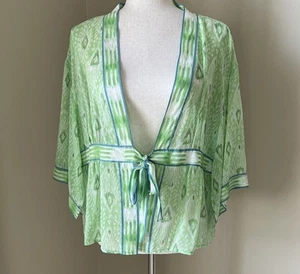 Coldwater Creek Womens 100% Silk Shawl Kimono Cardigan Sz PXL Green Sheer Boho - Picture 1 of 7