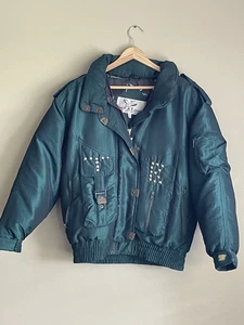 Vintage Triple FAT Goose Coat Jacket Iridescent Green Puffer Studded Size Small - Picture 1 of 10