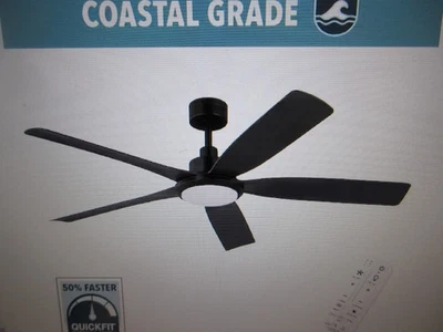 Hampton Bay Amaia 56 in. Indoor Outdoor Coastal Matte Black Ceiling Fan w Remote - Image 1 of 4
