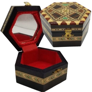 Caja de baratijas de joyería de madera Artesania Granadia Miguel Laguna incrustación de madera hecha a mano - Imagen 1 de 12