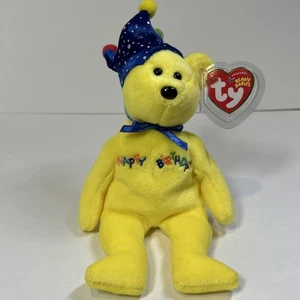 Ty Beanie Baby HAPPY BIRTHDAY der Bär gelb mit Mütze 9 Stofftiere Plüsch - Bild 1 von 10