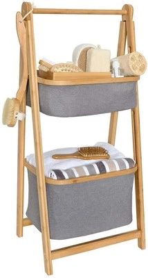 Badregal, Wäschekorb, Klappregal,  Bambus mit Stoffkörbe Ablage 2 Teile - Bild 1 von 4