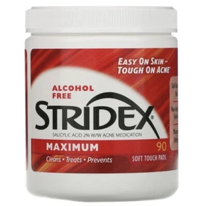 Almohadillas medicadas para el acné Stridex, fuerza máxima, 90 almohadillas táctiles suaves - nuevas - Imagen 1 de 5