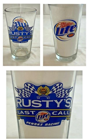 VINTAGE MILLER LITE Beer Pint Bar Glass 16 oz. NASCAR Rusty Wallace Single Glass Cover