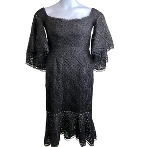 Nicholas Black Lace Midi Dress Size 8 Moto Boho Flowy Witchy Stevie Nicks Vibes - Picture 1 of 15