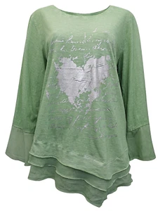 Mia Moda Plus Size 22 Pure Cotton Green Layered Hem 31in Tunic TOP Foil Print - Picture 1 of 4