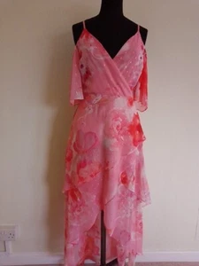 RIVER ISLAND COLD SHOULDER LONG DIP HEM PINK FLORAL DRESS SIZE 8 BNWT RRP £65! - Picture 1 of 22