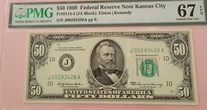 1969 $50 Fr#2114-J Federal Reserve Note Kanas City PMG 67EPQ SUPERB GEM UNC - Picture 1 of 2