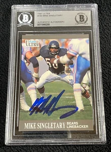 Mike Singletary Signed 1991 Ultra Card #160 Beckett Certified Chicago Bears - Picture 1 of 2