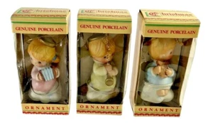 3 adornos vintage Sears Roebuck recuerdos navideños porcelana ángeles banda - Imagen 1 de 7