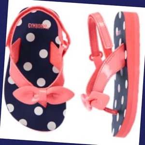 NWT Girls 7/8 Gymboree SWIM SHOP Navy Blue & Pink Polka Dot FLIP-FLOPS Sandals - Picture 1 of 2