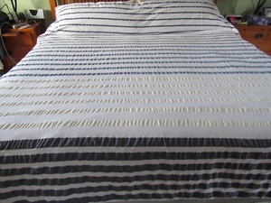 Nicole Miller Full/ Queen Duvet Cover 90"X90" Stripes Blue Gray Yellow White - Picture 1 of 10